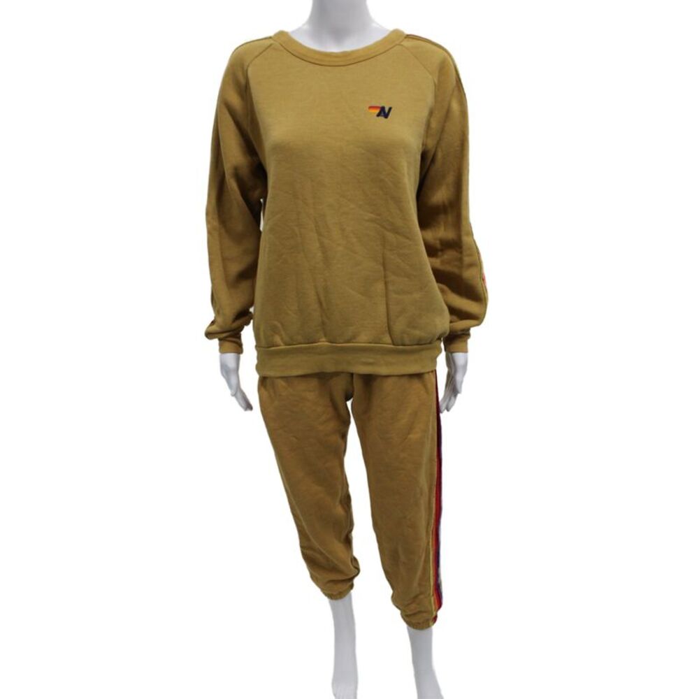 Aviator Nation Women Pullover Sweatshirt Tan Crew Neck Solid Size XS